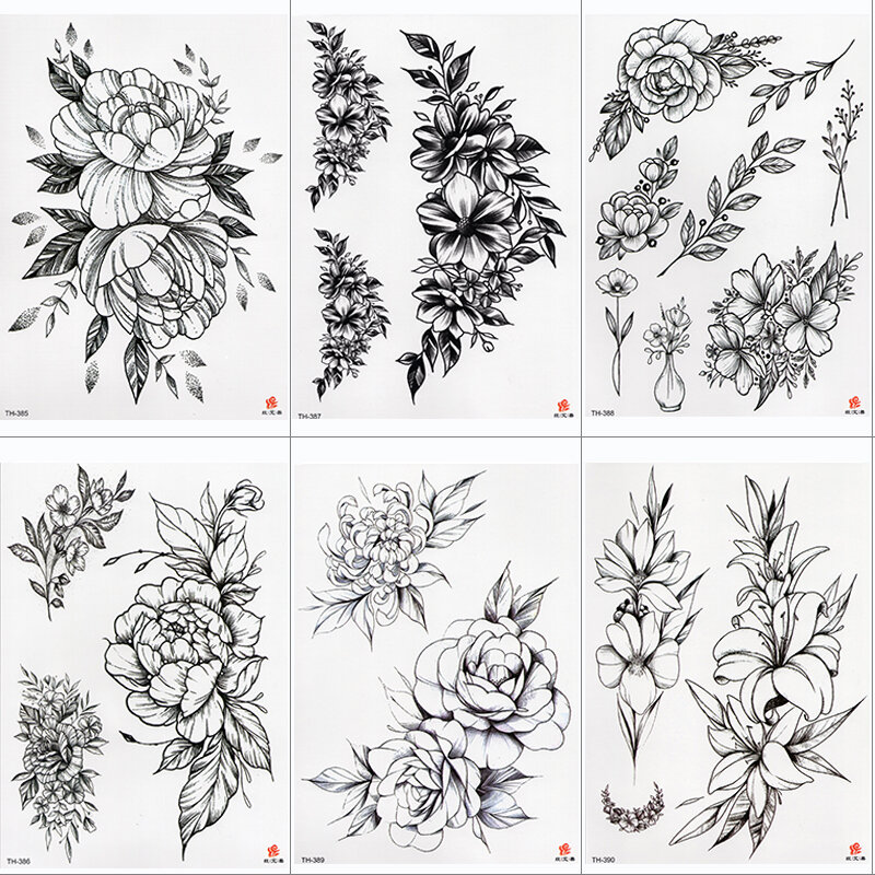 กันน้ำชั่วคราว Tattoo สติกเกอร์ Lotus Rose รูปแบบน้ำภายใต้เต้านมดอกไม้ไหล่ Body Art สักปลอม