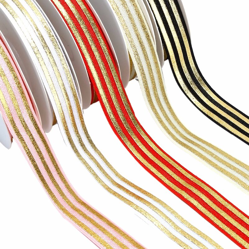 5/8 "Gold folie strepen gedrukt foe 100 yards per kleur foe elastische yard gedrukt vouw over elastische groothandel