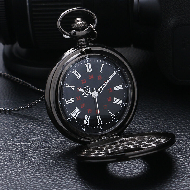 สีดำPocketwatch Vintage CharmUnisexแฟชั่นโรมันจำนวนควอตซ์Steampunkนาฬิกาพ็อกเก็ตนาฬิกาผู้หญิงสร้อยคอจี้โซ่