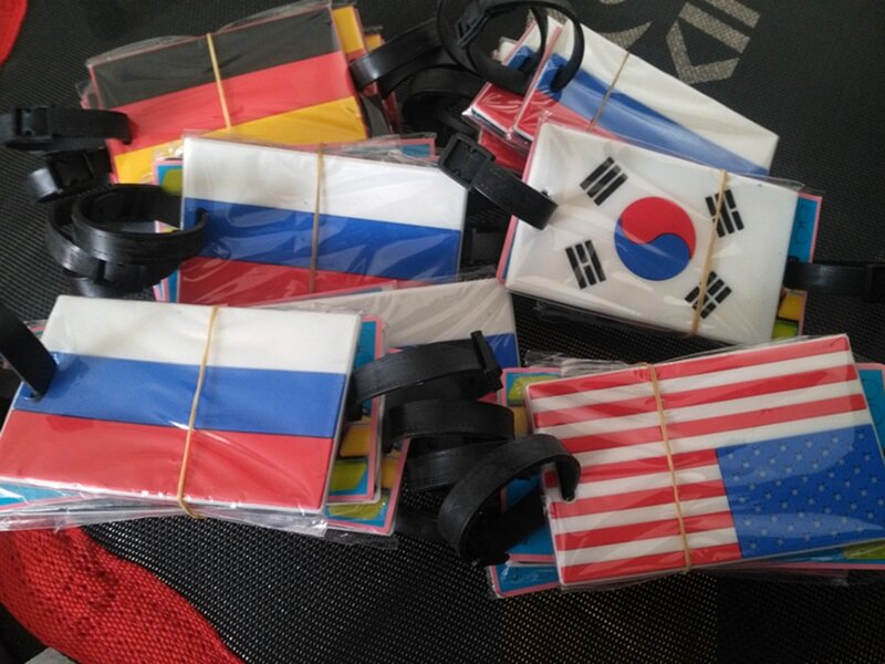 Acessórios de viagem bandeira nacional bagagem tag sílica gel mala id endereço titular bagagem embarque tags etiqueta portátil