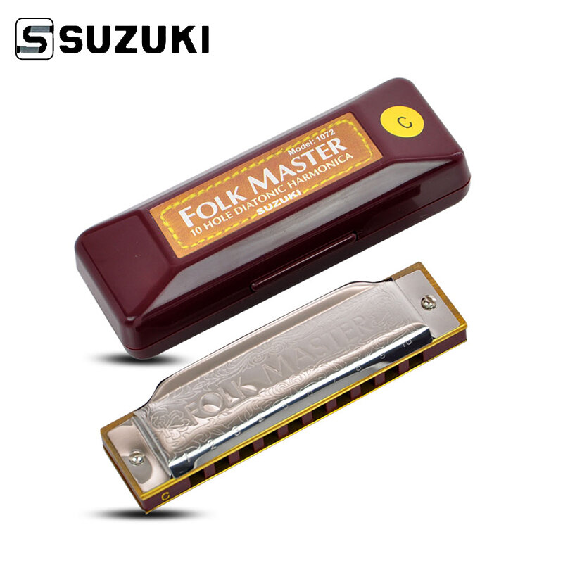 [12 Keys] Suzuki Mundharmonika 1072 Neue Silber FolkMaster Gaita Standard 10 Loch Mundharmonika Anfänger Blues Harfe