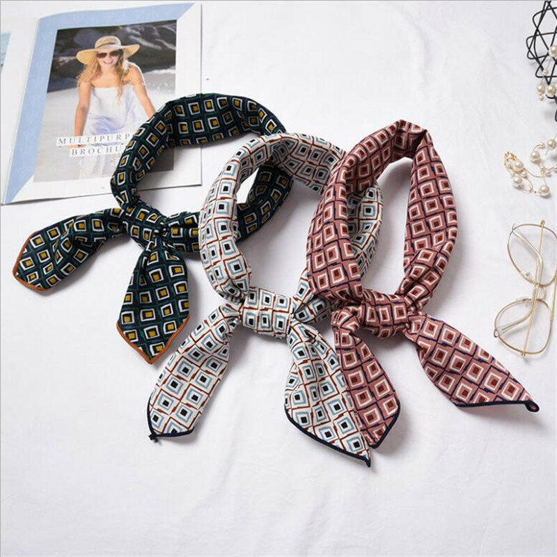 Foulard en soie Polyester pour femmes, 70x70cm, petit carré, châle, bandeau, cravate de cou
