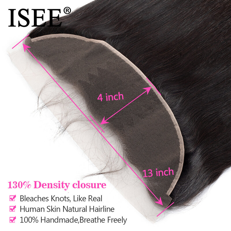 Isee hair-aplique de cabelo humano liso com renda frontal, 13*4, mechas de cabelo brasileiro liso com frontal