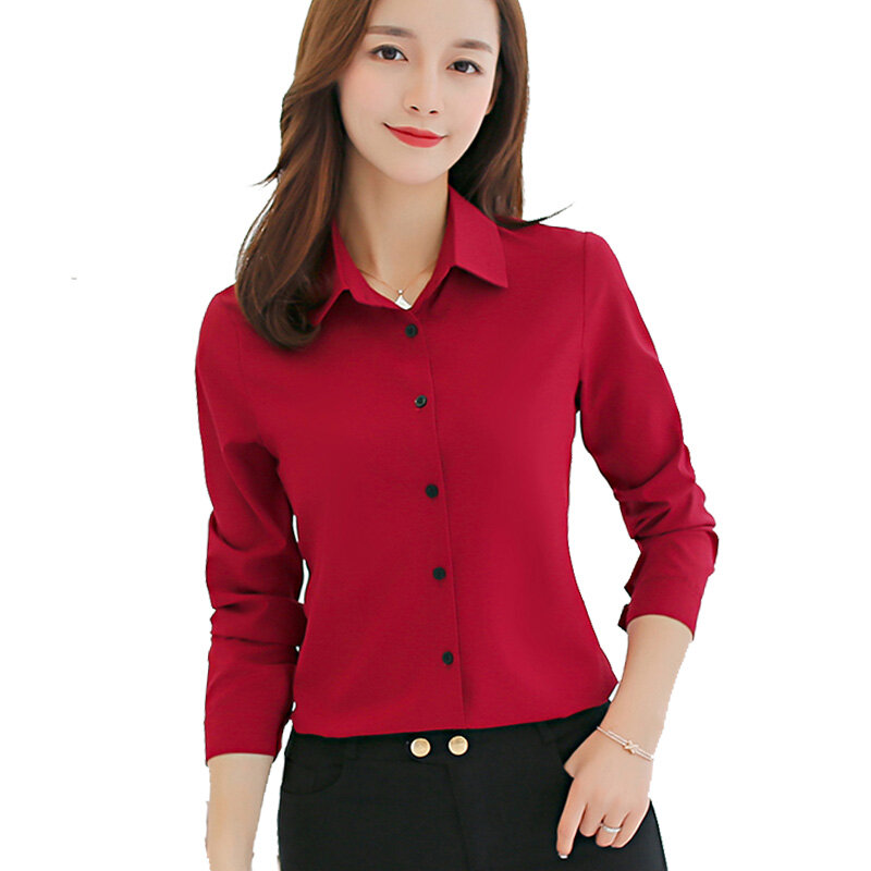 Blusa informal de Chifón con manga larga para mujer, camisa de chifón para negocios, ajustada, gran calidad, 2019