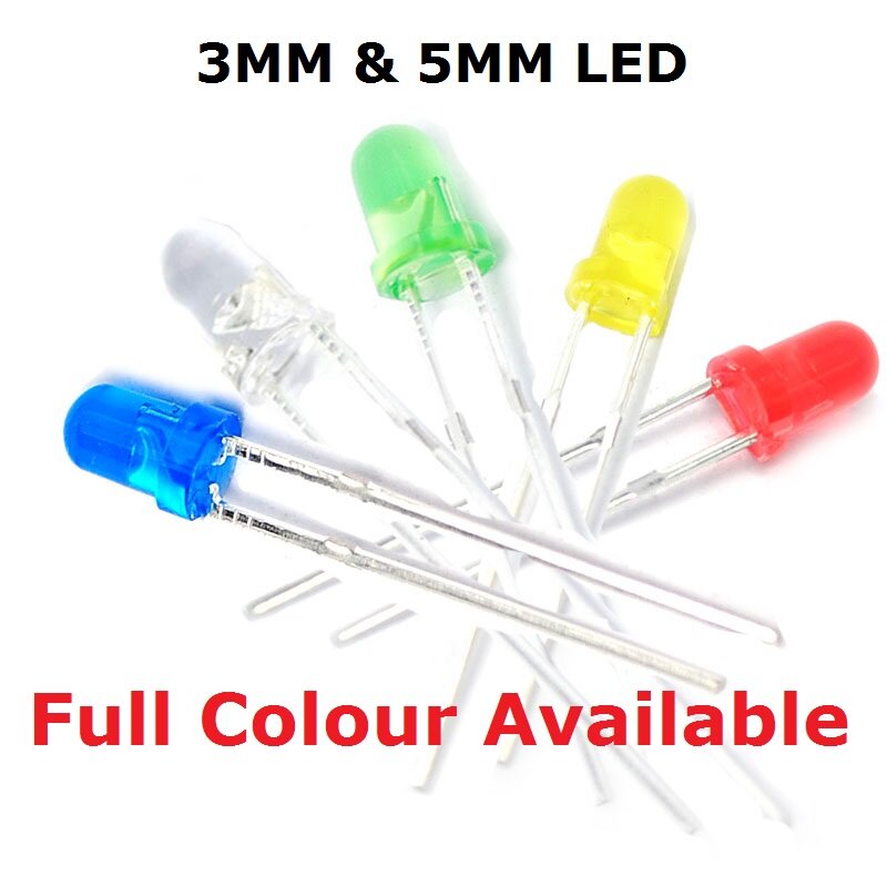 100 szt. Dioda elektroluminescencyjna 5MM/3MM DIP LED ciepły biały/czerwony/żółty/zielony/niebieski jasny F5 F3 wysokiej jakości koralik