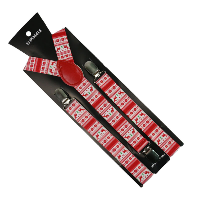 2019 New High Quality 2.5CM Wide Christmas  Red Print Suspender Adjustable  Fashion Y-back Braces Suspenders Xmas Gifts
