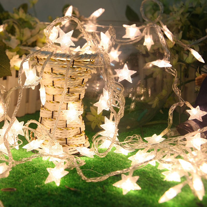 Guirnalda de luces LED con forma de estrella para decoración del hogar, guirnalda de luces navideñas alimentada por USB, con batería de 1,5 m/3m/6m/10m