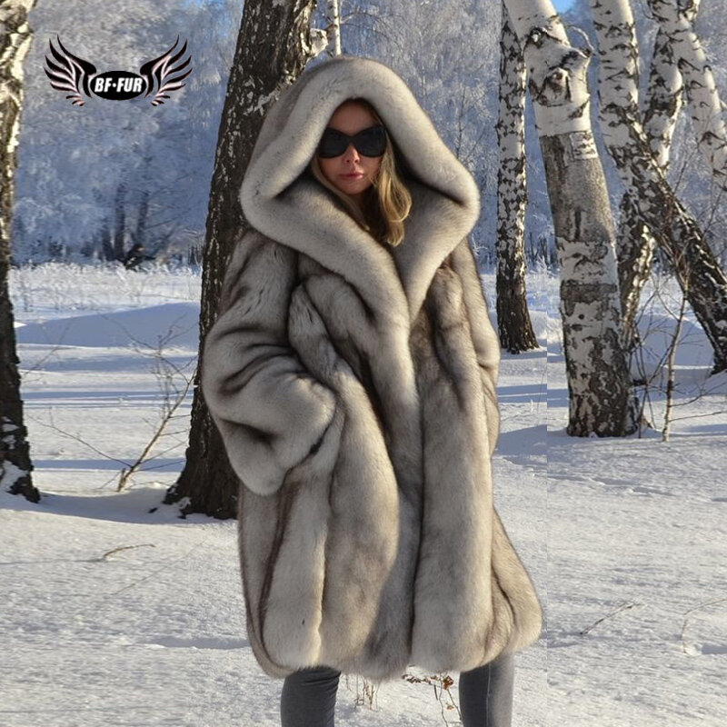 BFFUR cappuccio donna inverno 2022 nuovo arrivo cappotto in vera pelliccia di volpe giacca in pelliccia naturale abbigliamento in vera pelle di moda pelliccia piena volpe