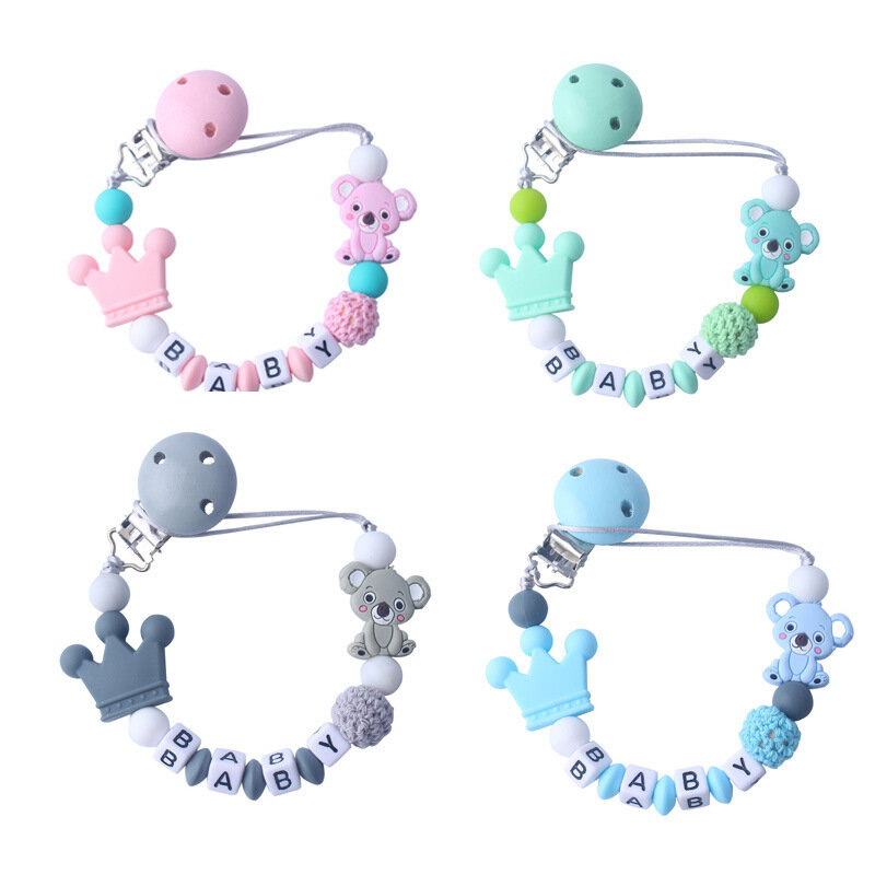 Koala Clip per ciuccio in Silicone per bambini nome personalizzato catena per ciuccio per supporto per dentizione per bambini succhietto giocattolo da masticare Clip fittizie