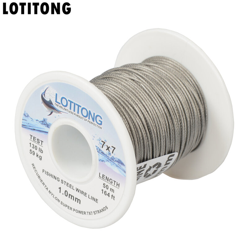 LOTITONG Fishing Steel Wire, Linha Leader plástico, capa impermeável, Super macio, 49 vertentes, 70lb-368lb, 7x7