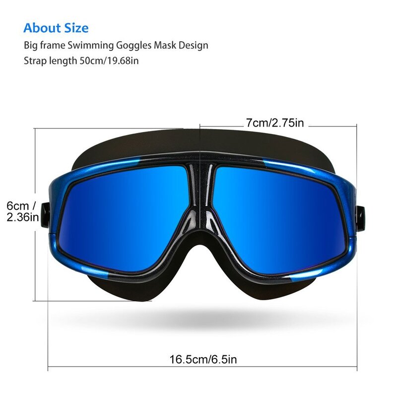 COPOZZ-수영 고글 편안한 실리콘 대형 프레임 수영 안경, 김서림 방지 UV 남성 여성 수영 마스크 방수