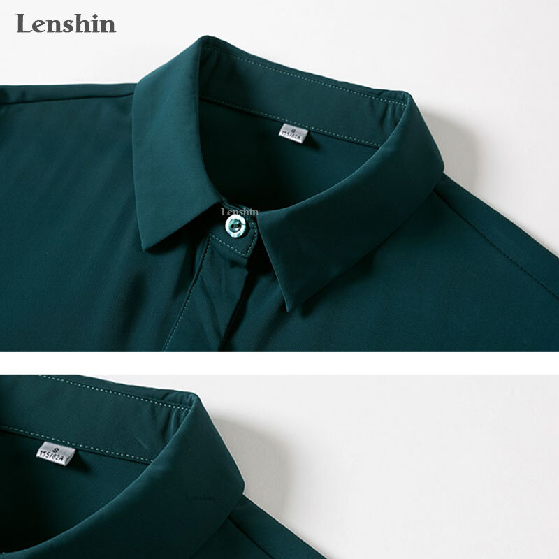 Lenshin-패치 워크 타이 셔츠 여성용, 루즈한 블라우스, 패션, 작업복, 오피스 레이디, 여성용 상의, 슈미즈, 루즈한 스타일