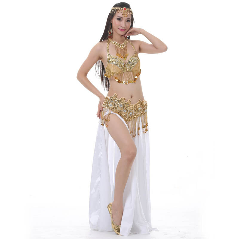 Ropa de baile de rendimiento para mujer, conjunto de traje de danza del vientre egipcio, falda dividida de copa C/D, profesional, novedad de 2022