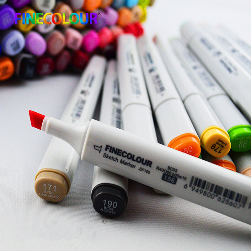 Finecolour conjunto de canetas de desenho, canetas de 24/36/48/60/72 cores marcadoras permanentes à base de álcool para esboço e arte, mangá com duas pontas