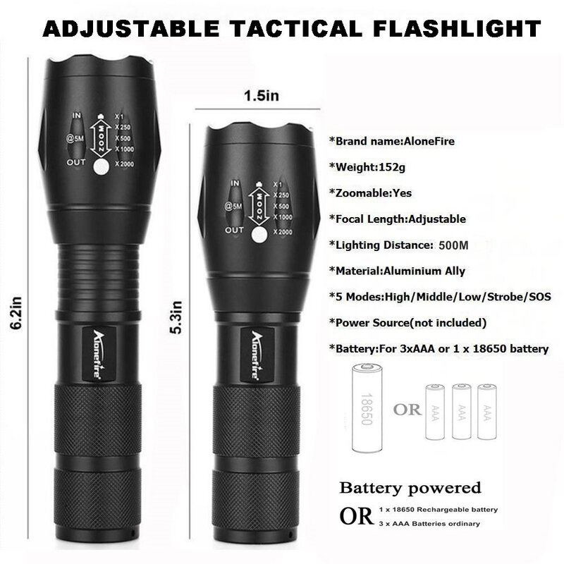 Poderoso alumínio impermeável LED lanterna, Zoom Camping tocha, luz tática, bateria recarregável, Xml T6, L2, G700, 18650, G700