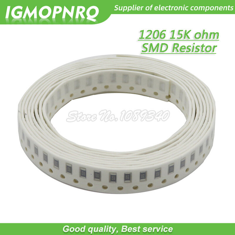 Resistor de chip 100 smd, resistor de 1206 resistências 15k ohm, 1% w 1/4w 0.25 igmopnrq, 153 peças