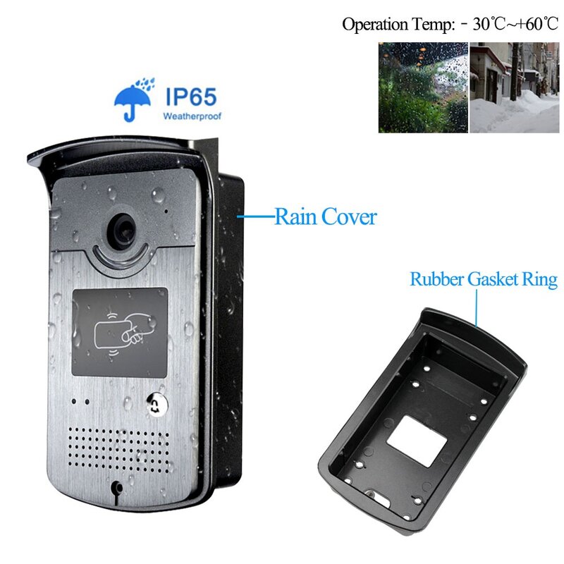 Wired Video Intercom System Door Phone Doorbell Rainproof Outdoor Camera with 7inch Monitor Display High-definition for Home Use