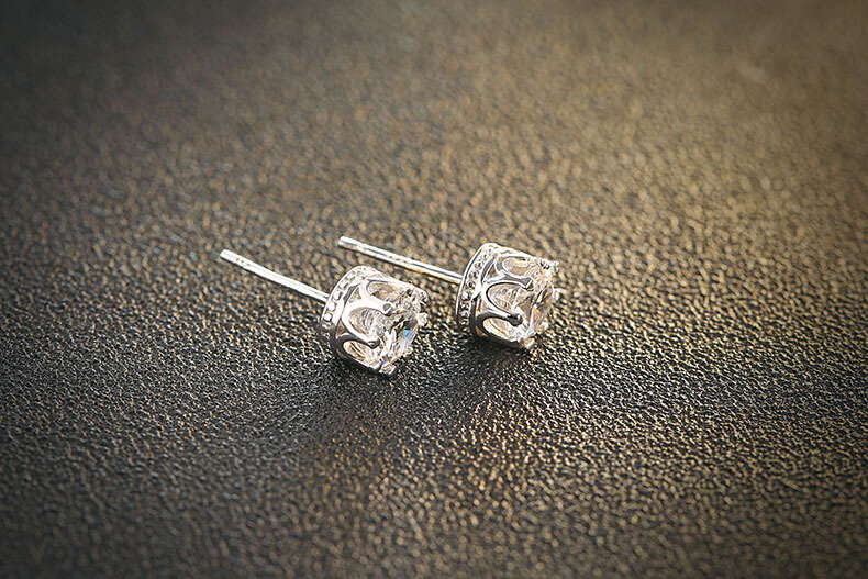 Classic 925 Sterling Silver CZ Crystal Stud Earrings For Women Men Top Quality Cubic Zircon Ear Accessories Jewelry