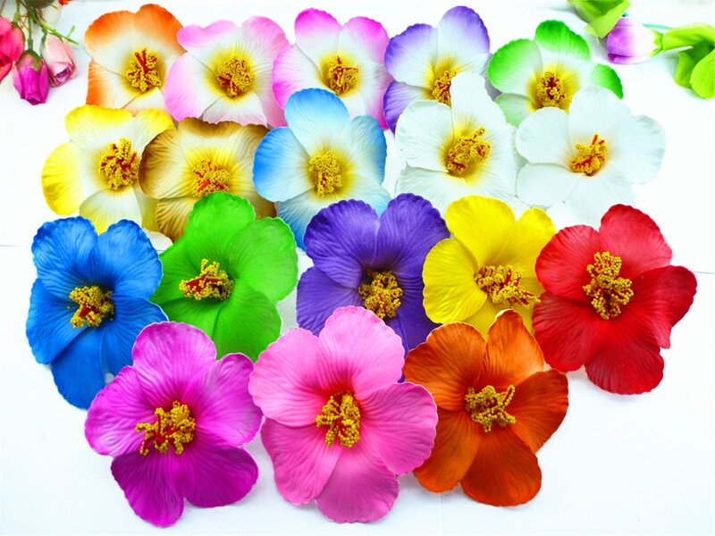 100PcsสีผสมโฟมฮาวายHibiscusดอกไม้ไม่มีคลิป