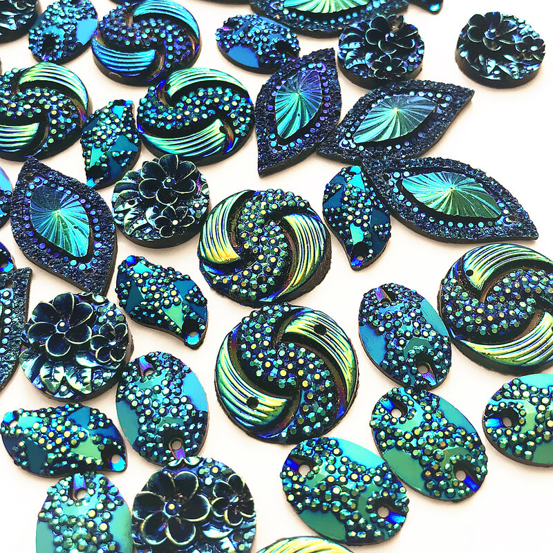 Mescolare 130 pezzi forma dimensione Bling gemme blu pietre e cristalli Flatback cucire Strass fai da te Strass cristallo per la decorazione di cerimonia nuziale