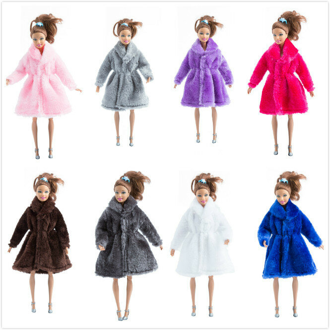 Doll Accessories Winter Wear Warm Fur Coat Dress Clothes For Barbie Dolls Fur Doll Clothing For Doll Kids Toy