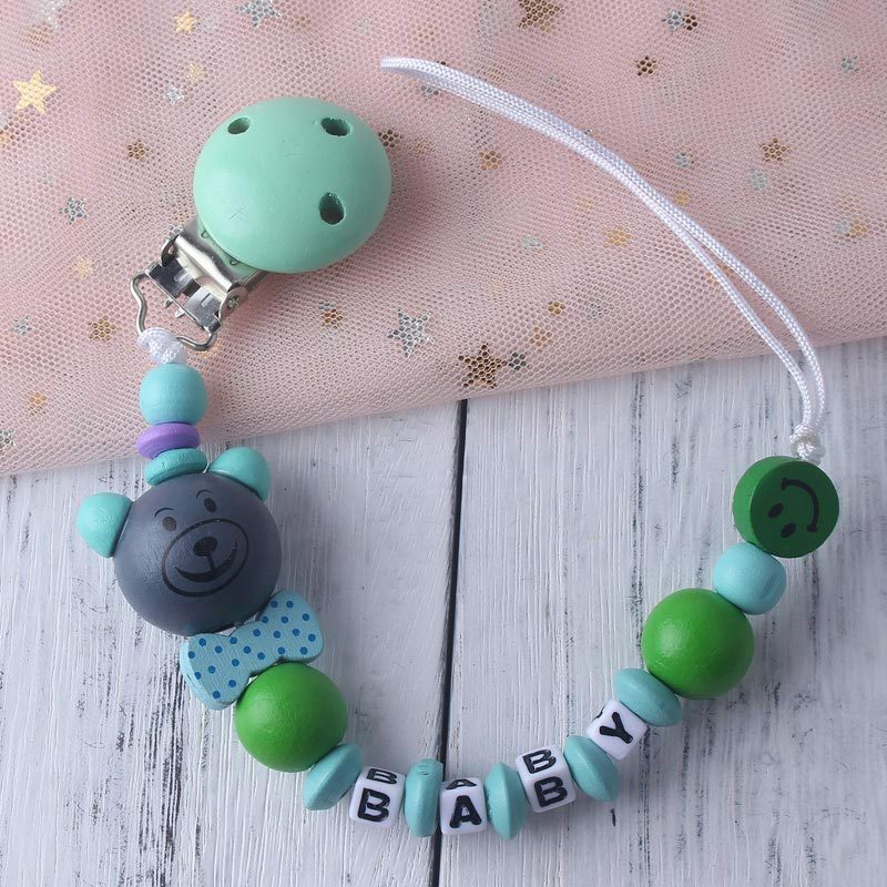 Pemegang klip beruang lucu rantai dot kayu buatan tangan nama personalisasi untuk hadiah Pancuran bayi bayi