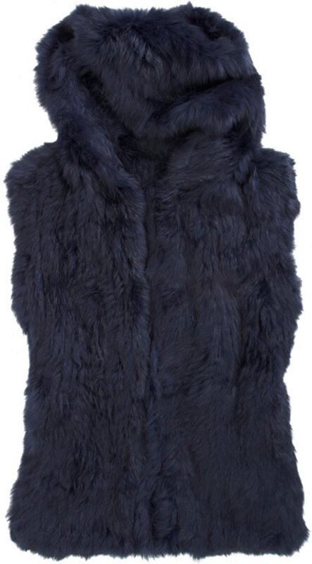 VF7003-Chaleco de punto con capucha para mujer, Chaleco de piel de conejo auténtica, para Otoño e Invierno