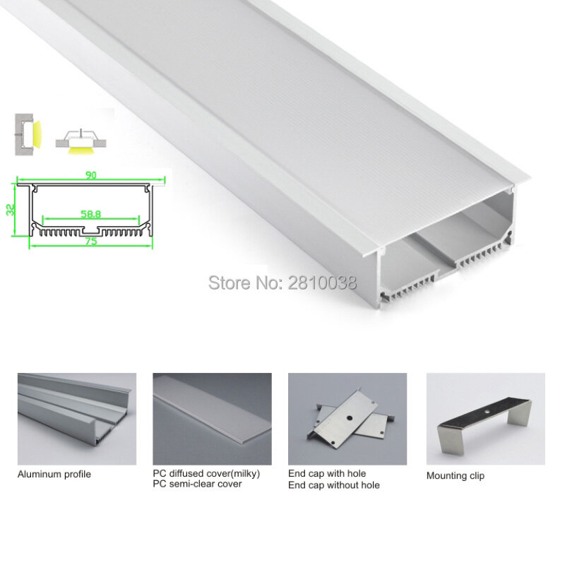 30 X 2M Sets/Lot T3-T5 tempered aluminum led profile housing 90mm wide T led aluminum extrusions for embedded ceiling lamp