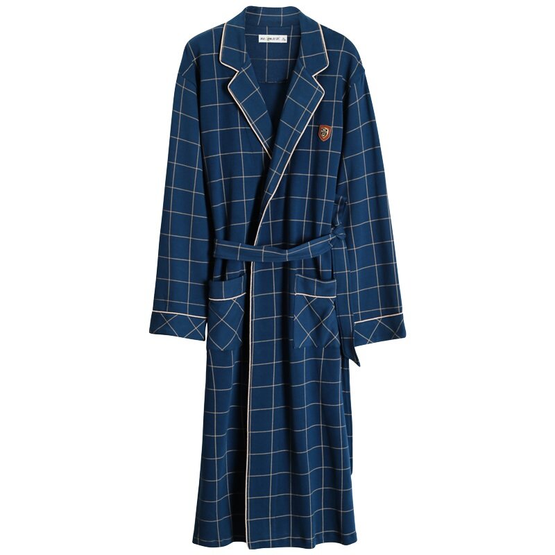 2023 Spring Autumn Bathrobe Men 100% Cotton sleep top Kimono Robes For Male Plaid Robes Long Bath Robe Bride Robe Dressing Gown