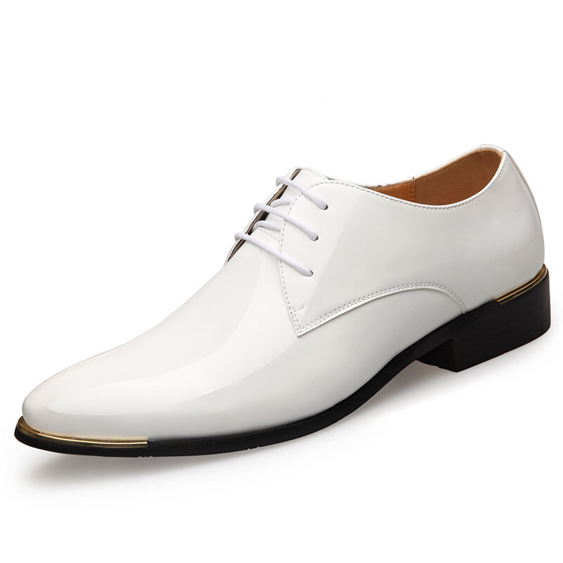 Zapatos de charol de alta calidad para hombre, calzado de boda blanco, talla 38-48, calzado de vestir de cuero negro suave, novedad de 2024