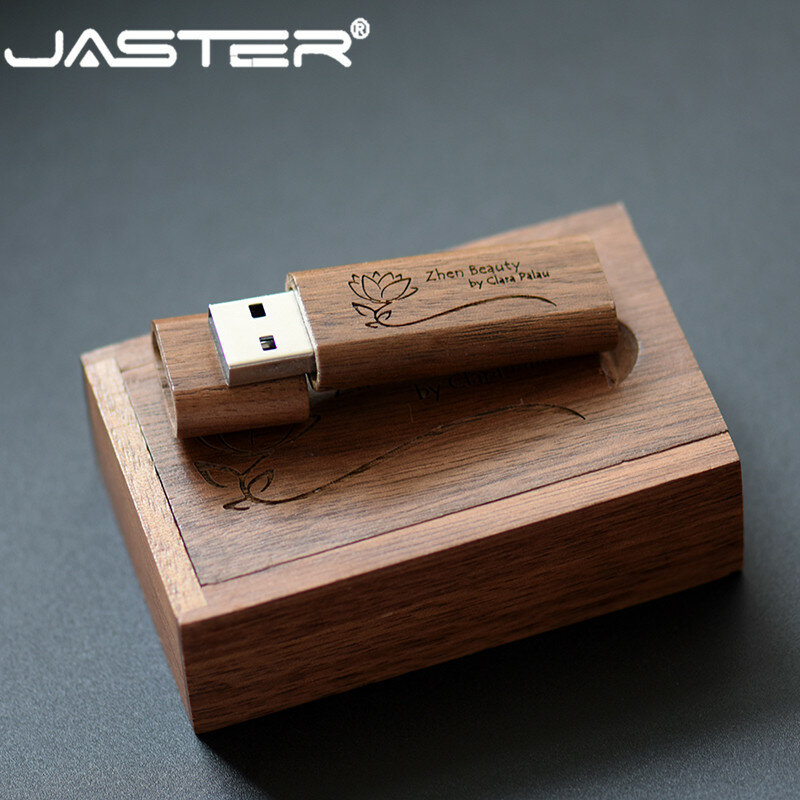 JASTER drewniane Pendrive 2.0 + pudełko 4GB pamięć USB 8GB z drewna orzechowego 16GB 32GB Pen Drive 64GB darmowe LOGO prezenty fotograficzne