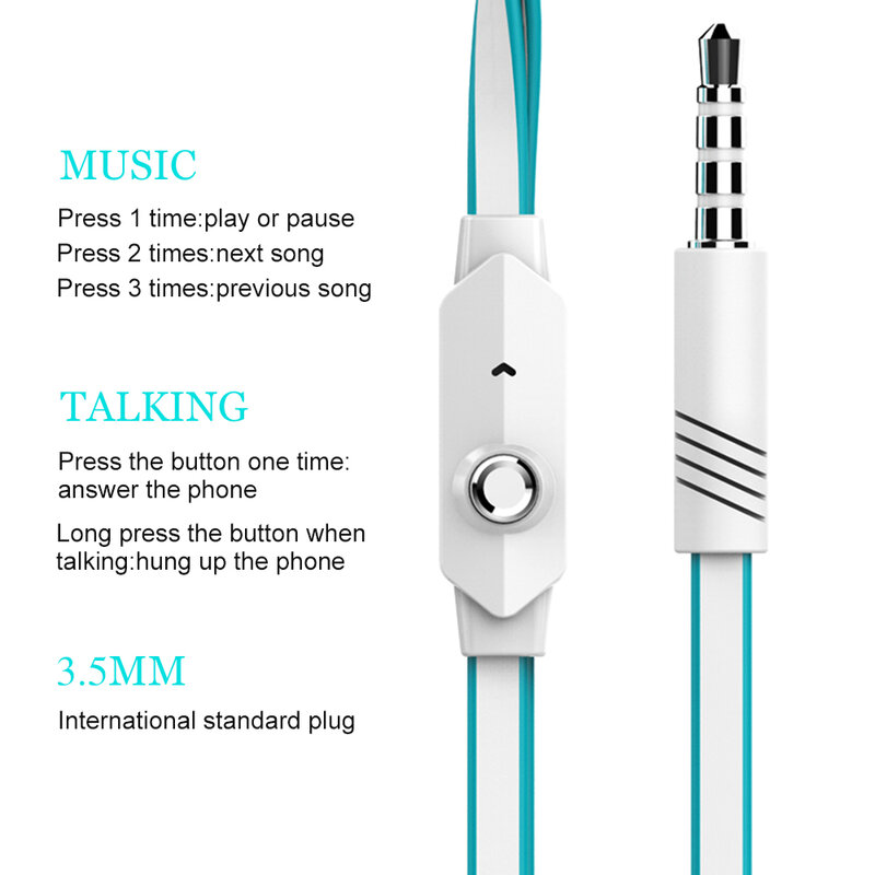 Sport Earbuds com microfone, fones de ouvido para Meizu, Samsung, Galaxy, A50, Xiaomi, Redmi, 8a, Honor, Noodles Headsets, 3,5mm