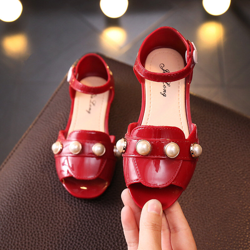 Letnie dziecko dziewczyny buty maluch niemowląt dzieci perła pojedyncze księżniczka Roman Beach buty dla dzieci dziewczyna casualowe sandały czarny czerwony