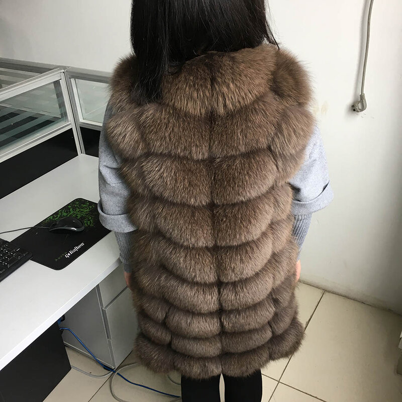 Maomaokong – manteau en vraie fourrure naturelle de renard, long de 70cm, 90CM, mode, sans manches, chaud, slim, pour femmes