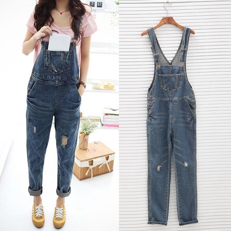 Summer Women Sleeveless Overalls Cool Denim Jumpsuit Ripped Holes Casual Ripped Mom Jeans Jumpsuits ladies Jumpsuits Plus Size