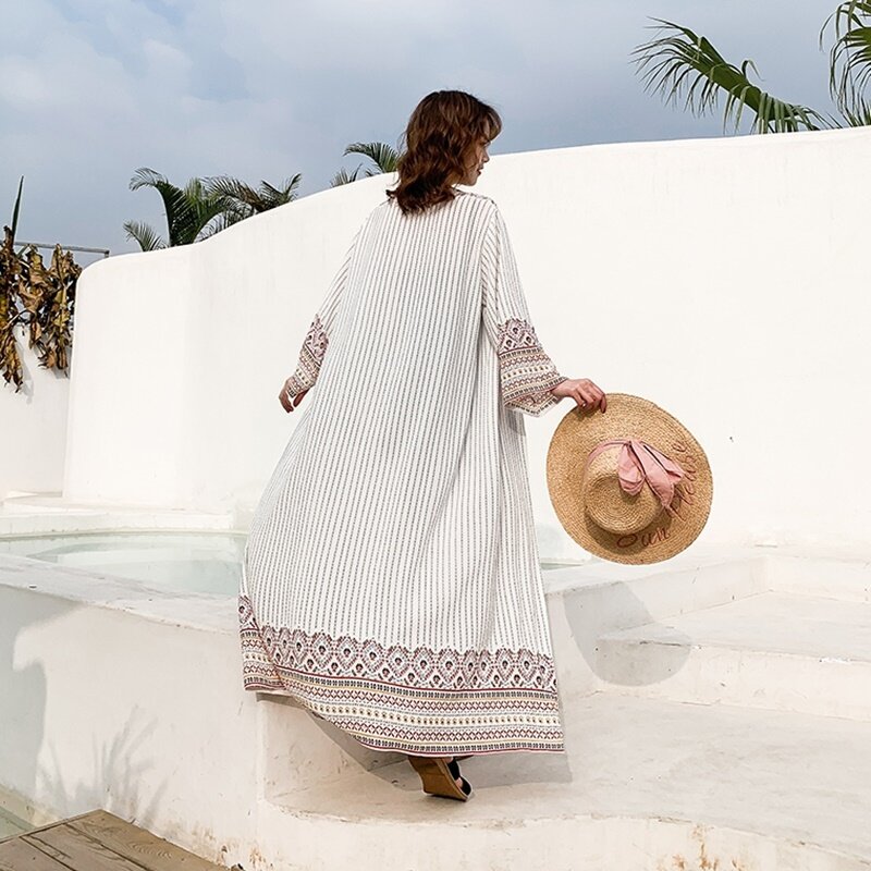 기모노 카디건 여성용 상의 및 블라우스 비치 선스크린 Boho Chic Mexican Women Tops Summer 2019 Long Shirt Female White DD2196
