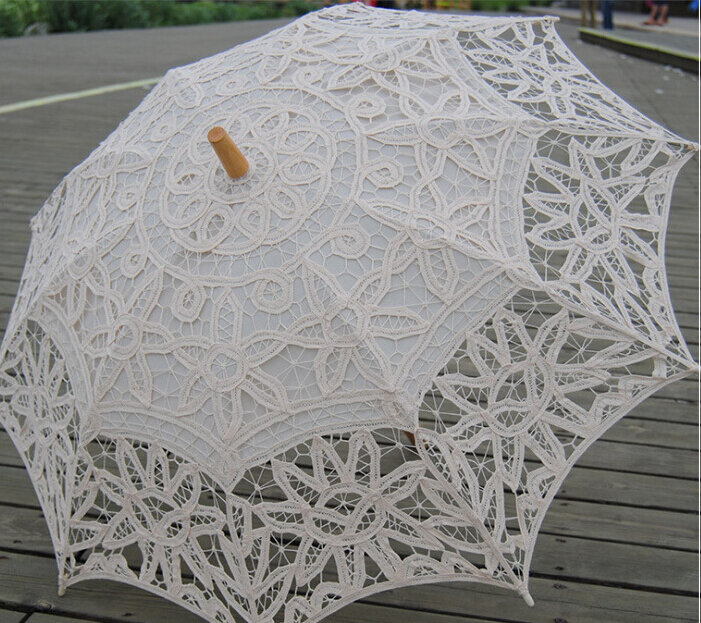 Paraguas de encaje para novia, sombrilla bordada de 7 colores, color blanco, para boda, novedad de 2018