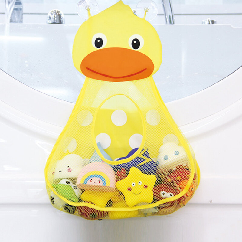 Simpatico cartone animato animale anatra rana bagno giocattoli borsa di stoccaggio con tappo di aspirazione pieghevole rete portatile piscina organizzatore bagno netto
