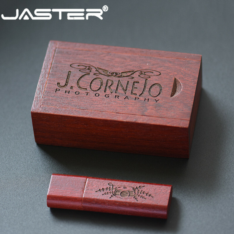 JASTER-Clé USB en bois avec logo gratuit, clé USB, album de disque U, cadeaux de photographie, 4 Go, 8 Go, 16 Go, 32 Go, 64 Go, 2.0 + BOX