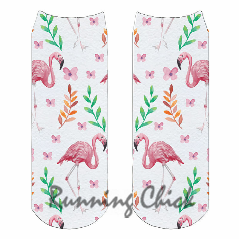 Running chick flamingo design 14 correndo pintainho digital imprimir tornozelo meias feminino 2018 novo