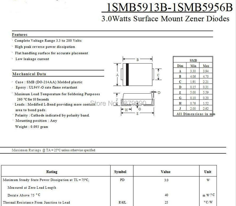 Darmowa wysyłka 1SMB5917 1SMB5918 1SMB5919 1SMB5920 4.7V 5.1V 5.6V 6.2V 3.0W dioda zenera DO-214AA małych i średnich firm