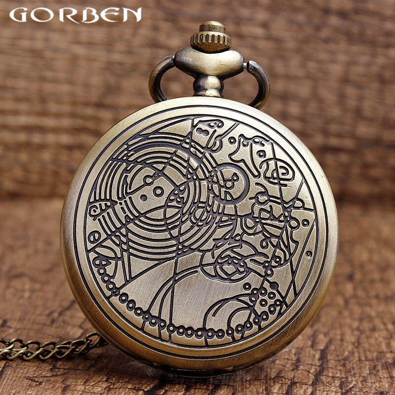Vintage Bronze Theme Pocket Watch Necklace Watch With Symbols Pendant Women Mens' Gift