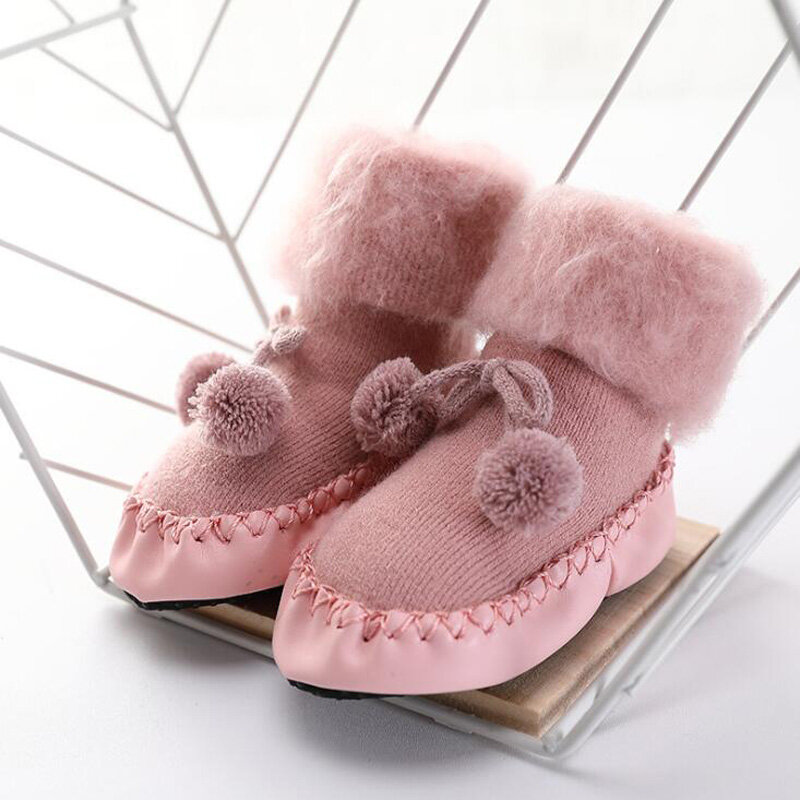 Новинка, модные осенне-зимние плюшевые детские носки для малышей, теплые нескользящие носки с мягкой подошвой