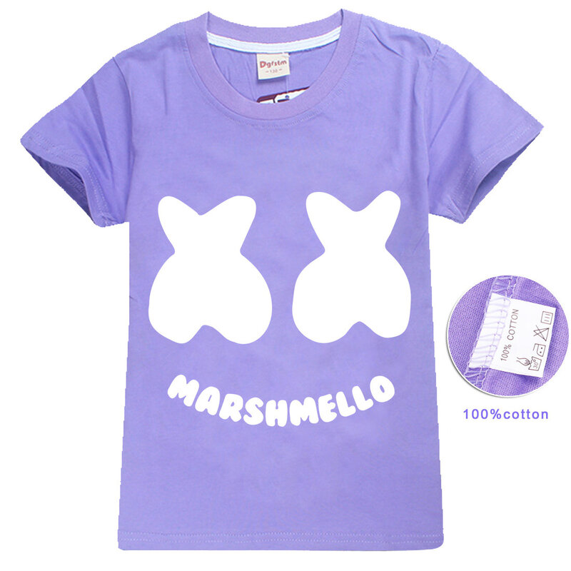 ¡Algodón puro! Camiseta música de DJ de Marshmello, camiseta infantil grande de manga corta para niños, verano 8429