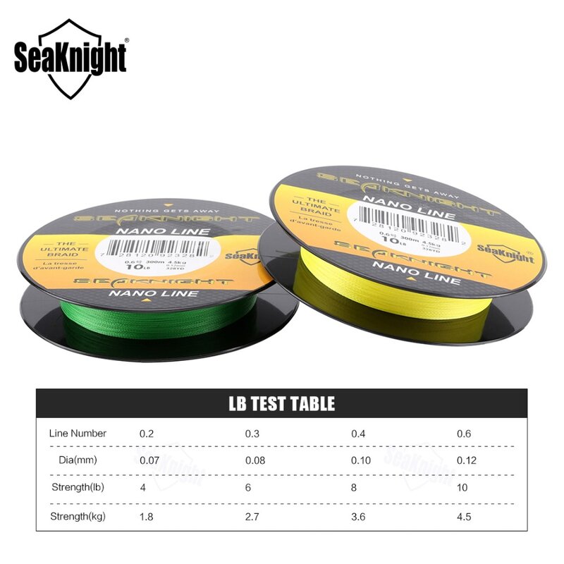 SeaKnight-líneas de pesca de la serie NANO, 300M, 4 hebras, línea trenzada multifilamento PE, 4, 6, 8, 10lb, 0,07-0,12mm