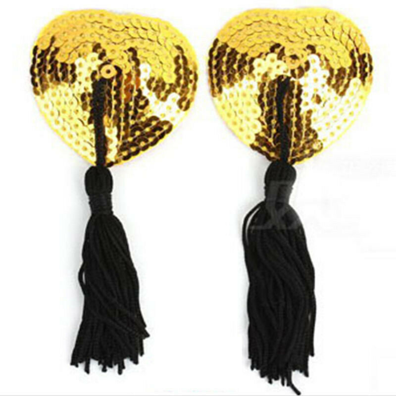 1 Pair Sex Product Sexy Sequin Nipple Covers With Tassels Heart Shape Nipple Stickers Pasties Wholesale Chest Stickers