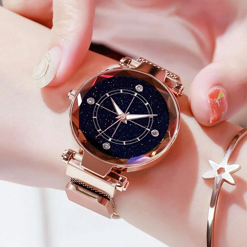 ¡Novedad! relojes milaneses con imán geométrico, relojes de pulsera de lujo para mujer, reloj de cuarzo con vestido de oro rosa para mujer 2019