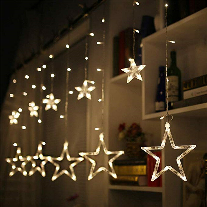FGHGF LED String światła Pentagram gwiazda kurtyna świetlna Fairy ślub urodziny lampki świąteczne kryty dekoracji światła 220 V IP44
