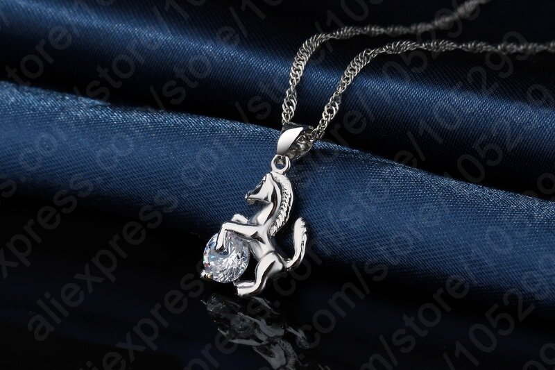 Colgante de plata de ley 925 con diseño de caballo para mujer, joyería fina, collar de circonita cúbica, pendientes, conjunto de regalo de boda