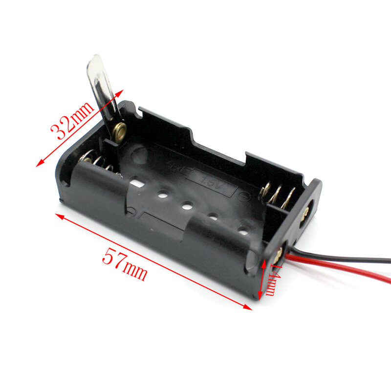Caja de soporte de batería AA de 2 ranuras, montaje de energía de 3V con interruptor y cables de 57x32x14mm para Kit de Material de tecnología de juguete DIY, 5 uds.